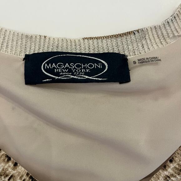 Magaschoni Snakeskin Print Knit Sweater Dress Small Silk Cashmere Sheath Beige - Picture 10 of 15